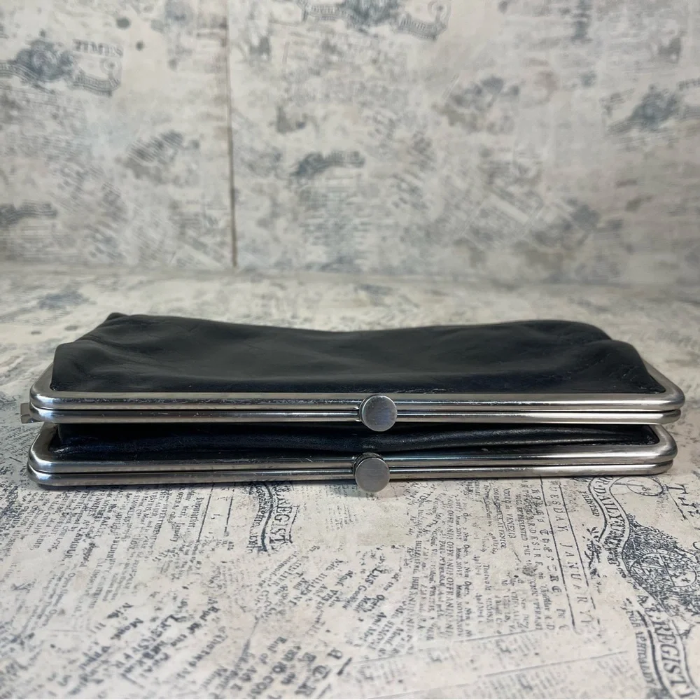 HOBO Lauren Black Leather Clutch Wallet Phone Organizer Vintage Style